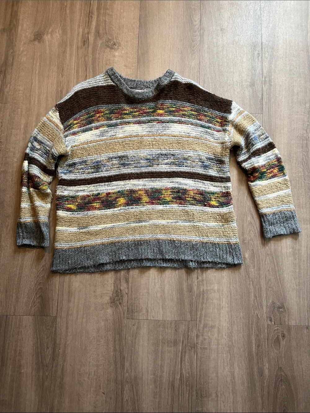 Women’s Earthbound Multicolor Striped Knit Sweater - Gray & Brown